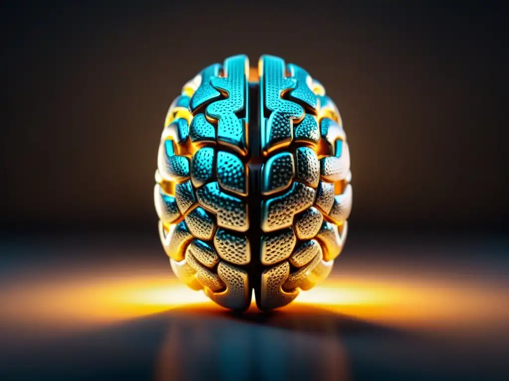 Cerebro futurista potenciado con nootrópicos Un cerebro futurista y elegante con patrones de circuitos brillantes, rompiendo mitos comunes sobre nootrópicos seguro y efectivo