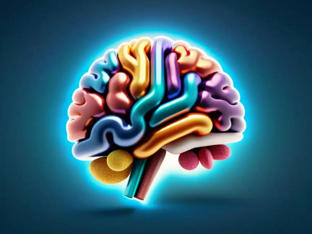 Píldoras nootrópicas: potencia tu cerebro con energía y creatividad Un cerebro humano rodeado de píldoras nootrópicas coloridas y futuristas, simbolizando beneficios cognitivos