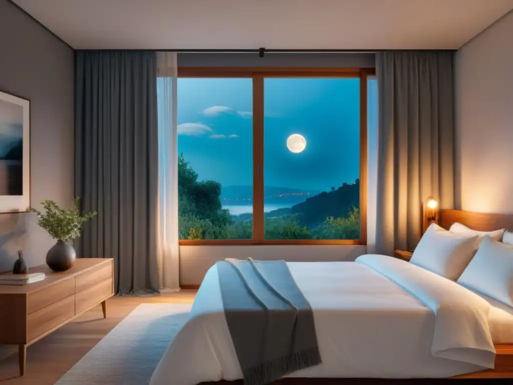 Dormitorio minimalista para un sueño tranquilo Un dormitorio sereno con decoración minimalista para promover nootrópicos y sueño efectivo