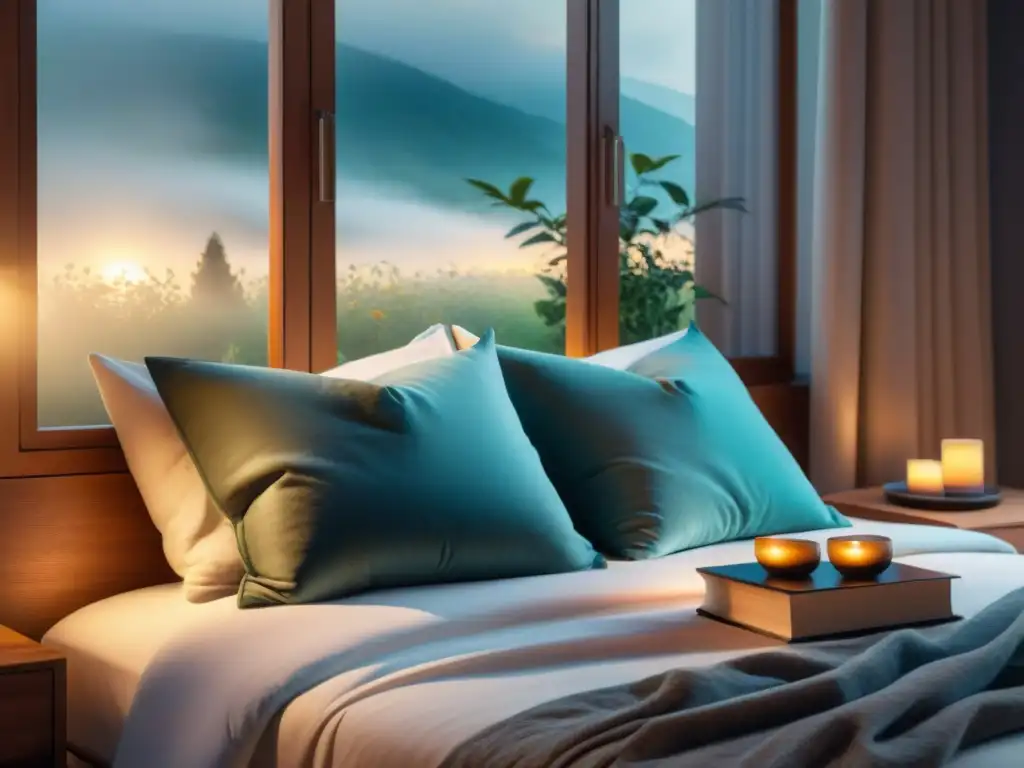 Suite de lujo para una noche de descanso Un dormitorio sereno y tranquilo con una cama king size lujosa, almohadas mullidas y sábanas suaves