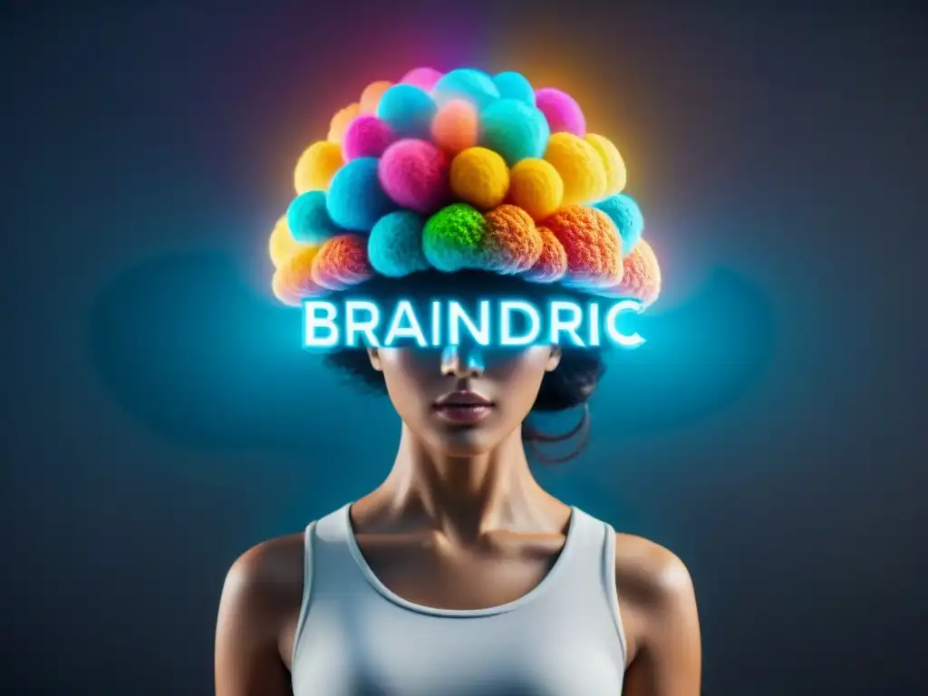 Interconexión de comunidades nootrópicas en interfaz digital futurista Futuro digital: iconos cerebrales coloridos de comunidades en línea sobre nootrópicos conectados por caminos neurales brillantes en fondo oscuro