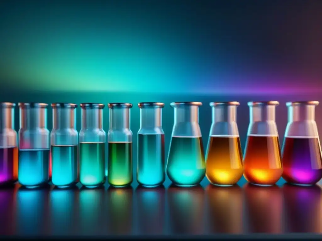 Lab moderno con nootrópicos: beakers, fórmulas y datos en 8k Un laboratorio moderno con tonos suaves, beakers coloridos y equipo científico avanzado, ideal para ilustrar Stacks de Nootrópicos para Principiantes