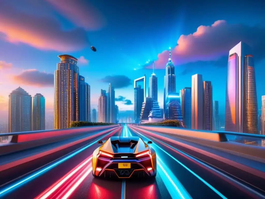 Metrópolis futurista: luces neón y energía nocturna Una metrópolis futurista brillante de noche con luces de neón y hologramas