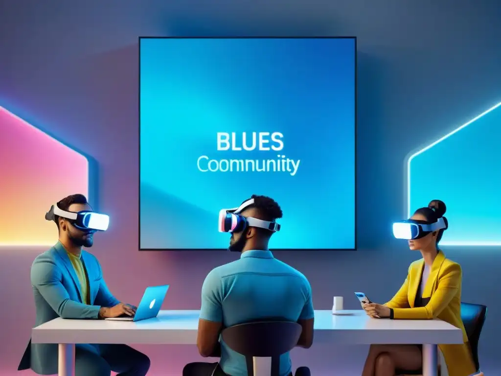 Nootrópicos: Comunidad virtual innovadora y conectada Una vibrante comunidad en línea sobre nootrópicos en un entorno futurista y tecnológico